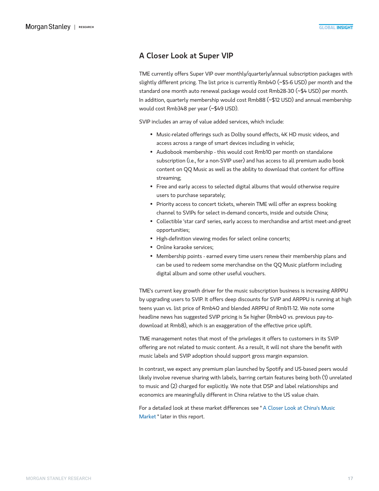 2025年中国流媒体音乐市场的高端化机遇报告（英文版）-Morgan Stanley